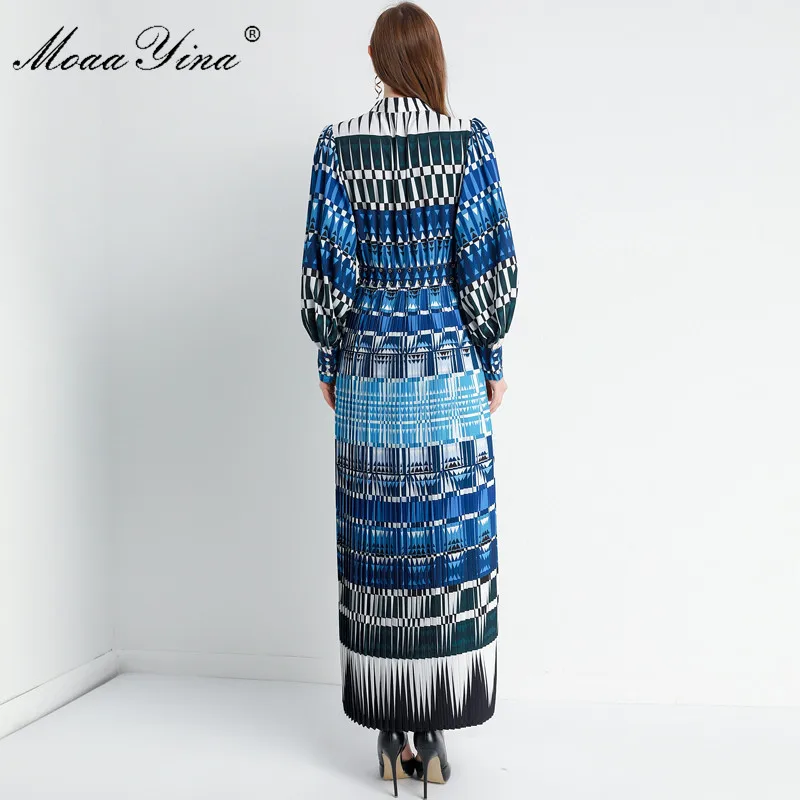 MoaaYina модное дизайнерское платье весна осень женское рукав фонарик кристалл