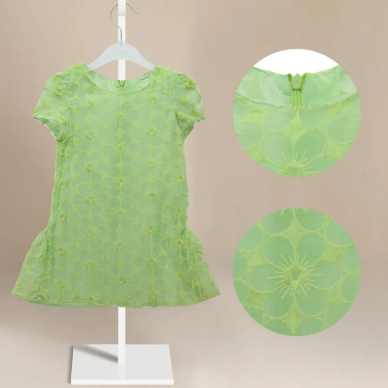 Зеленое платье с коротким рукавом для девочек Вышитое трикотажное | Детская