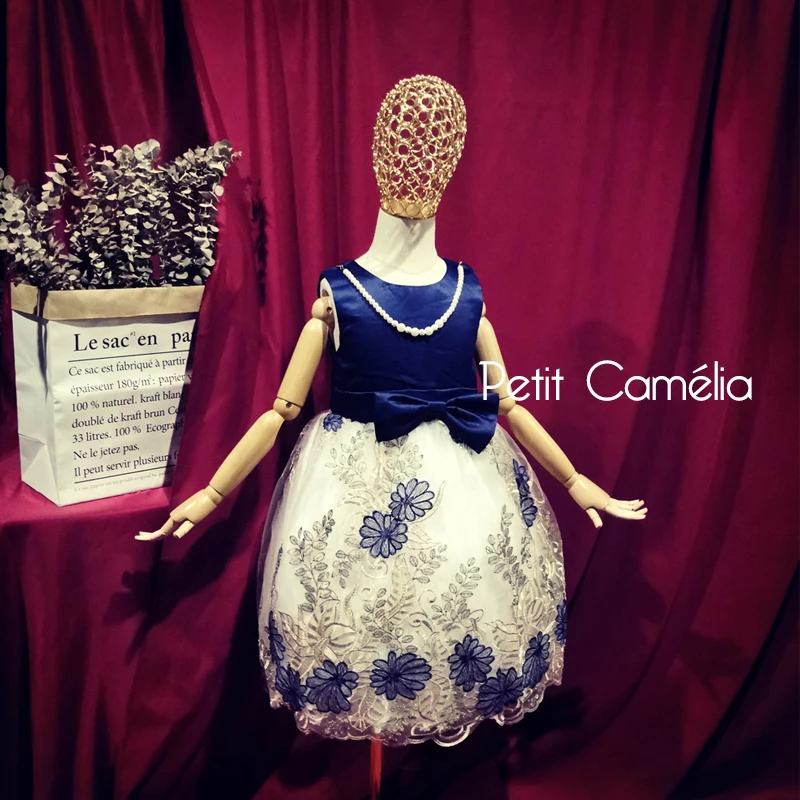 Petit Camelia/Элегантные вечерние платья с цветочной вышивкой и бантом; свадебное платье; Детский костюм; платье принцессы для девочек; одежда для детей