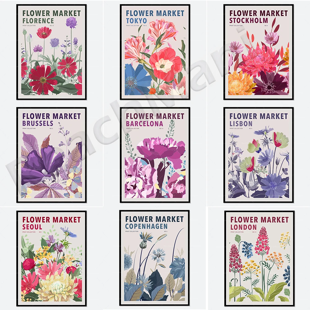 

Flower market Seoul, Amsterdam, Copenhagen flower market colorful plants spring flower art prints, wildflower prints, colorful d