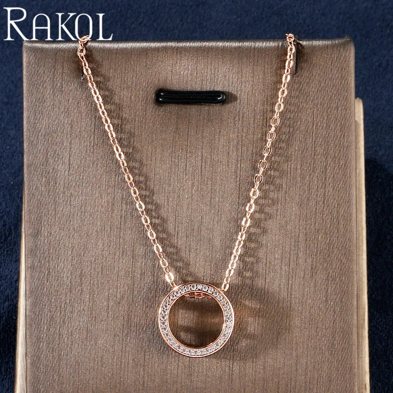 Rose Gold Necklace RAKOL мода классический кубический цирконий ожерелье Подвески Серьги Комплекты украшений для женщин платье аксессуары юбилей подарок RS2067 - Окраска металла: Rose Gold Necklace