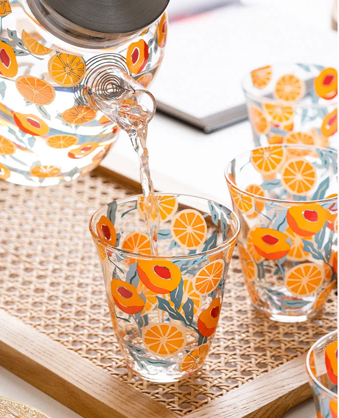 

New Arrival Glass Cold Water Pitcher Tea Set Creative Japanese Household 1.6L Teapot 300ml Cup Microwave Use Drinking Utensil