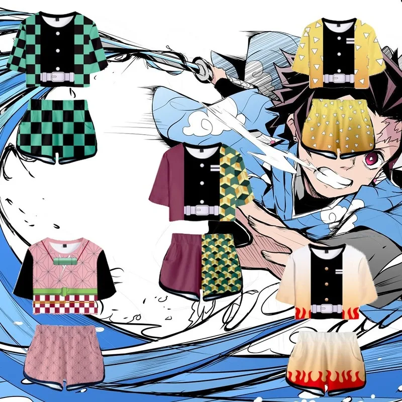 Demon Slayer Shirt Shorts Sport Kimetsu no Yaiba Cosplay Women Suits Kamado Tanjirou Running Top Outfit Girls Set |