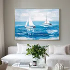 Белая парусная лодка и синий морской холст картина для гостиной спальни настенное искусство внутреннее украшение для дома картина (без рамки)