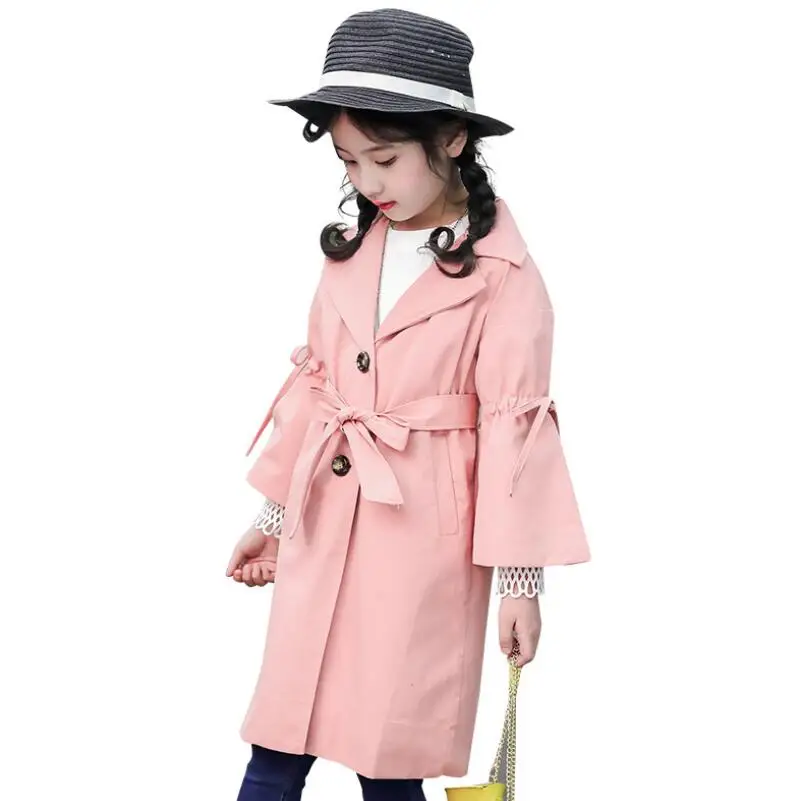 Модный повседневный осенний Тренч для маленьких девочек подростков длинные