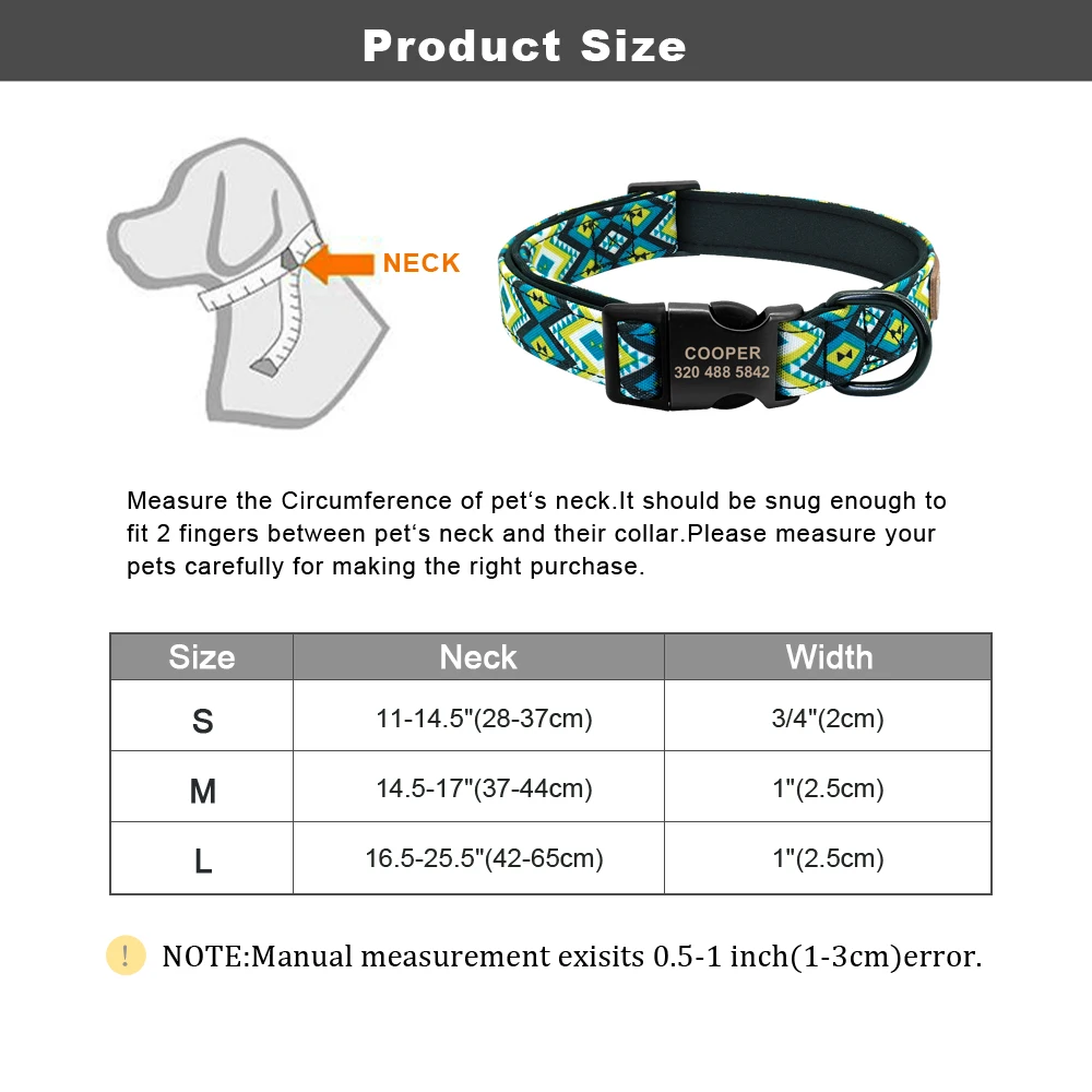 

Personalized Dog Collar Nylon Custom Pet Dog Tag Collars Printed Engraved For Dogs Large ID Plaid Puppy Nameplate Medium Collars