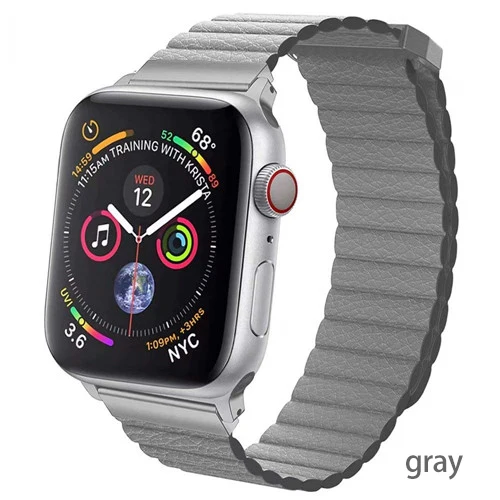 Кожаный ремешок для apple watch, ремешок для apple watch 5, 4, 40 мм, 44 мм, correa iWatch 42 мм, 38 мм, браслет, Аксессуары для наручных часов - Цвет ремешка: gray