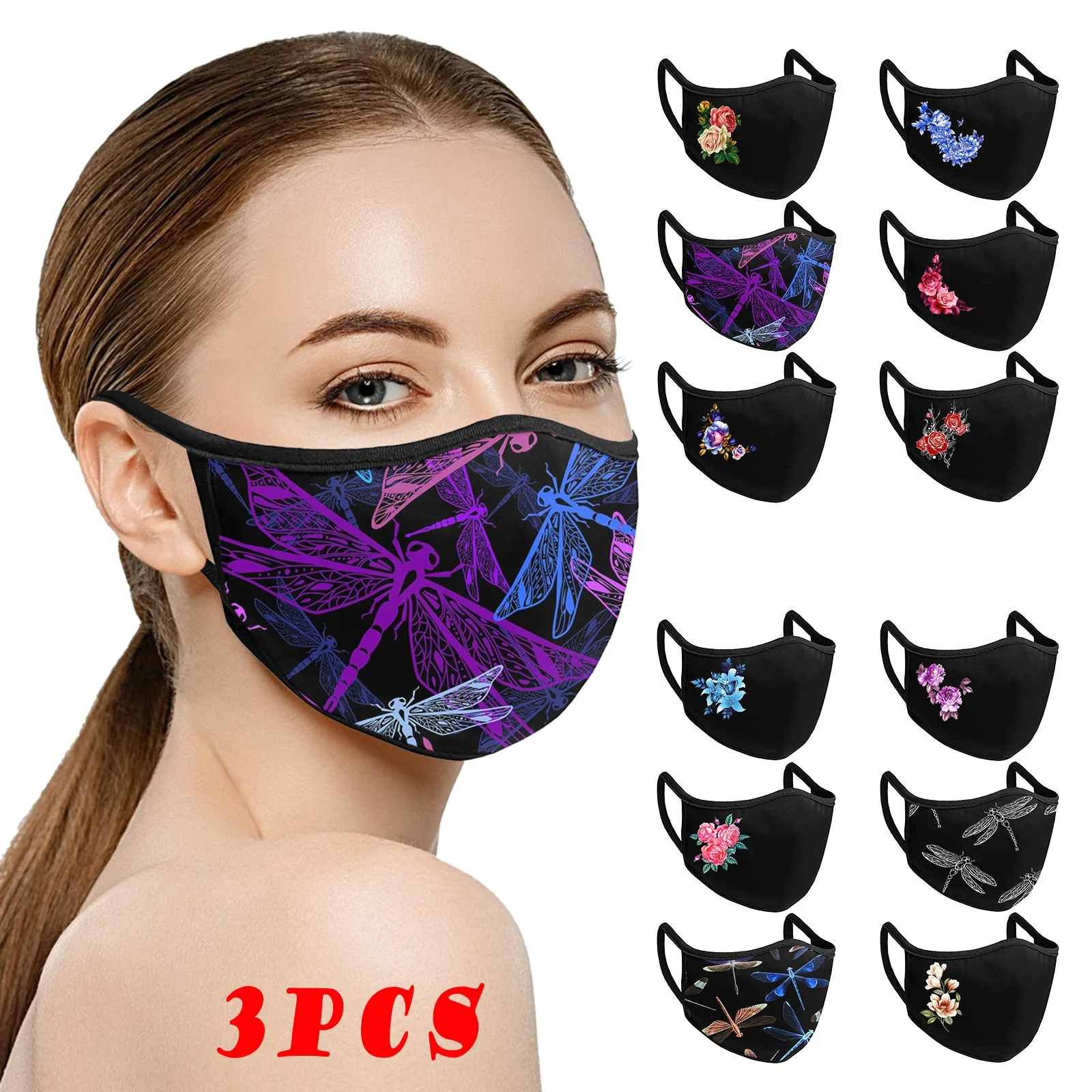 3pcs Adults Flower Prints Breathable Washable Face Mask Maseczka Wielorazowa Fashion Anti-dust Earloops Mouth Maskn Masques | Красота и
