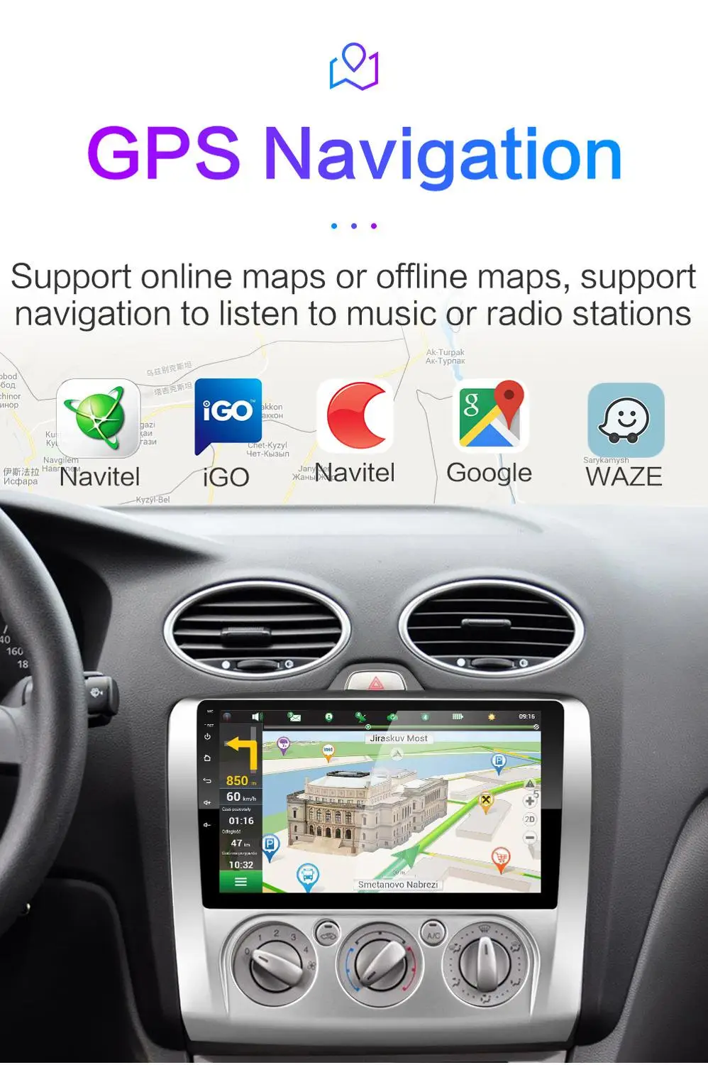 2 DIN 9-дюймовый Android 8 1 GPS навигатор сенсорный экран четырехъядерный автомобильный