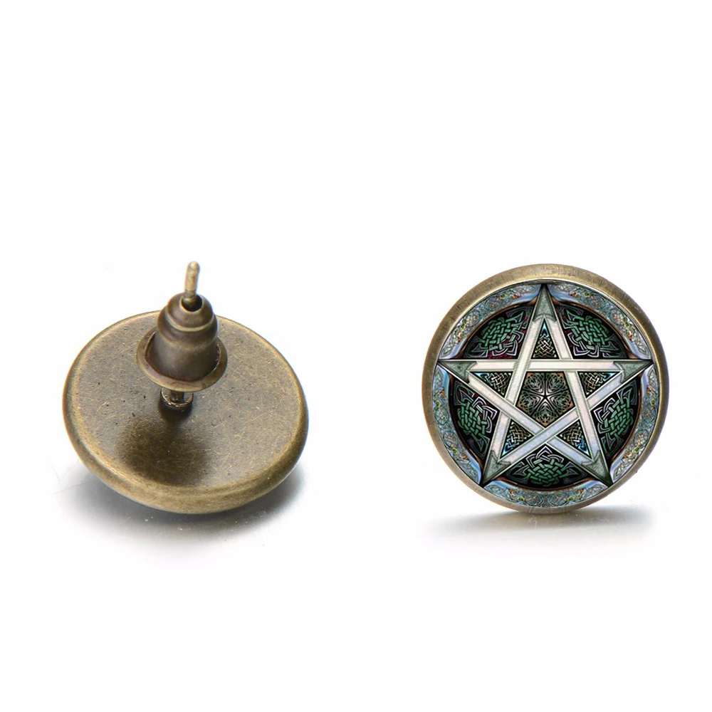 Style 20 SONGDA сверхъестественная пентаграмма Wiccan серьги-гвоздики дьявол в готическом стиле ловушка геометрическое искусство стеклянные круглые серьги для мужчин и женщин ювелирные изделия - Окраска металла: Style 20