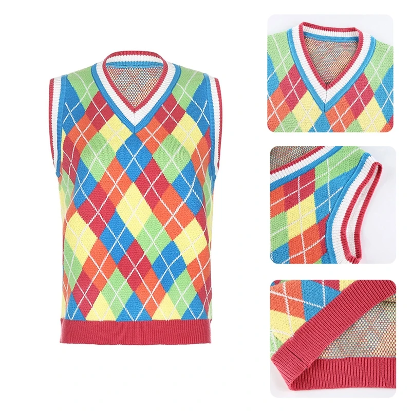Женский трикотажный жилет без рукавов в стиле преппи Радужный разноцветный