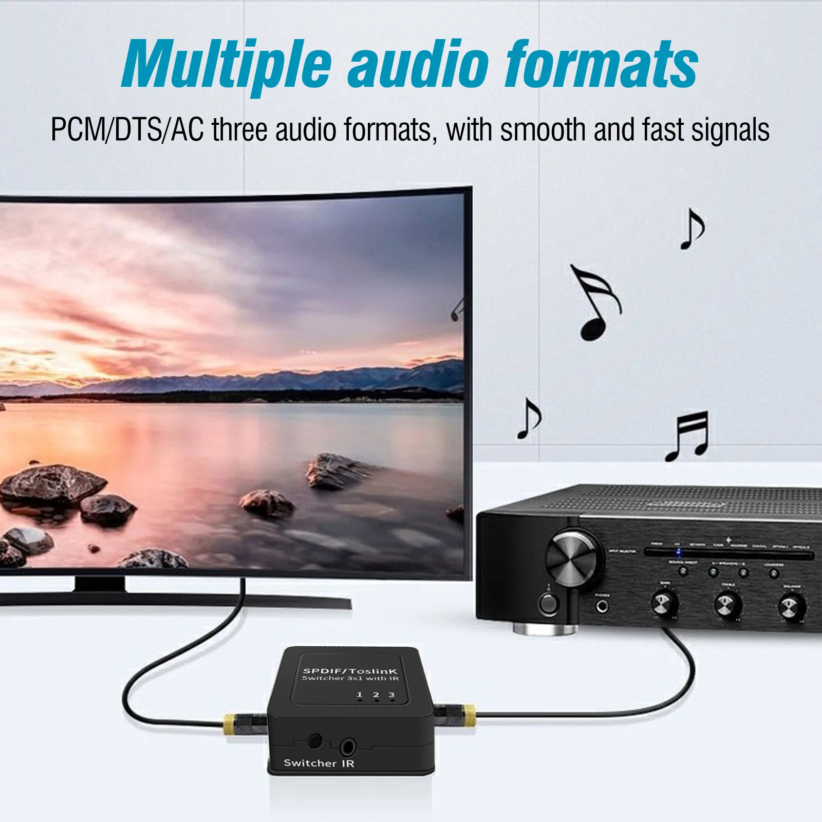 3 в 1 цифровой аудиопереключатель из оптического волокна с поддержкой LPCM2.0/DTS/Φ