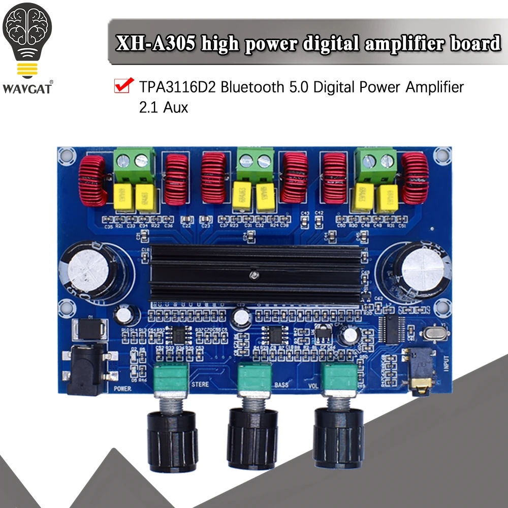 TPA3116D2 цифровой усилитель доска AUX Bluetooth 5 0 объем тонов 2 1 канала стерео ClassD 50 Вт * + 100