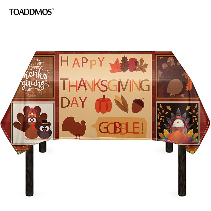 

TOADDMOS Thanksgiving Decor Cute Turkey Printed Tablecloth Waterproof Dining Table Cover Cloth for Home Kitchen Decoration