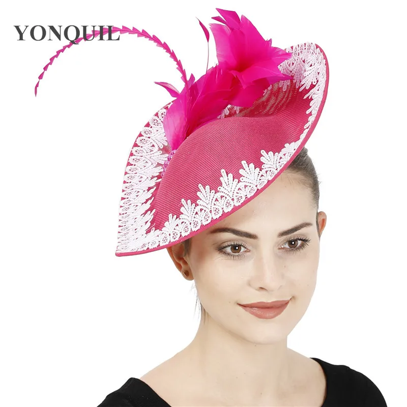 

Hot pink Cocktail Women Fascinators Wedding Hat Headband Fancy Feather Headpiece Bridal Show Race Hair Accessories Hair Clip