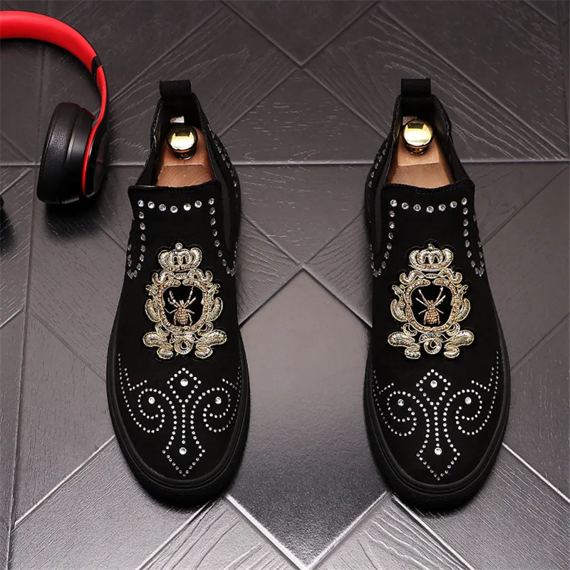 Beli Sulaman Mode Atasan Tinggi Pria Sepatu Kasual Punk Kulit Suede Flat Sepatu Bot Selip Pergelangan Kaki Zapatillas Hombre