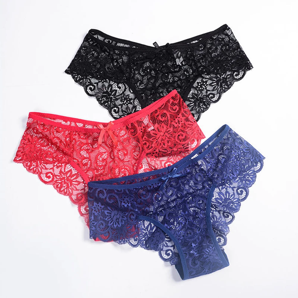

2021 New Bowknot Ladies Underwear Lace Sexy Panties Women Transparent Low-Waist Seamless Briefs Female