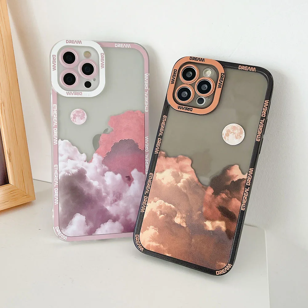 Чехол для телефона в стиле ретро с изображением Луны облака гор заката iphone 13 12 11 pro
