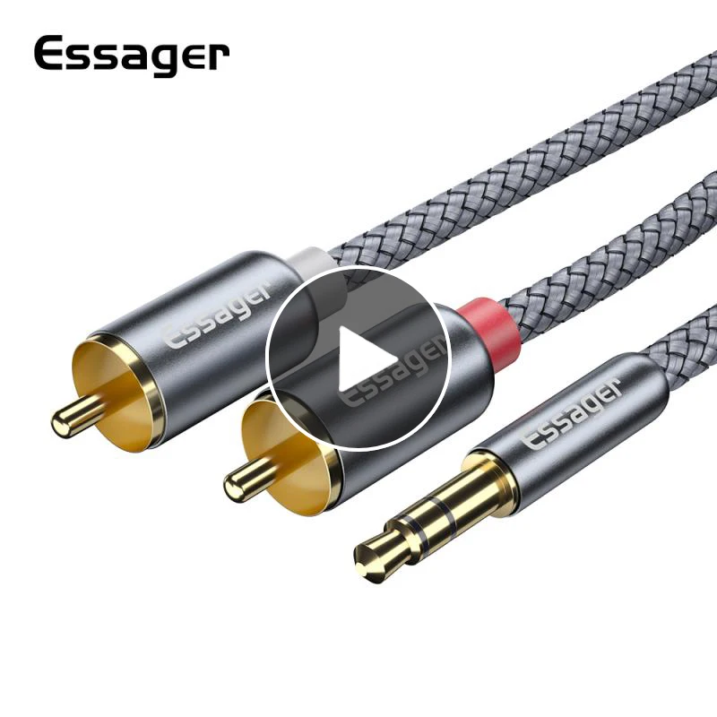 Essager Rca аудио кабель джек 3 5 2 мм разъем адаптера 2RCA контактный сплиттер Aux для ТВ ПК