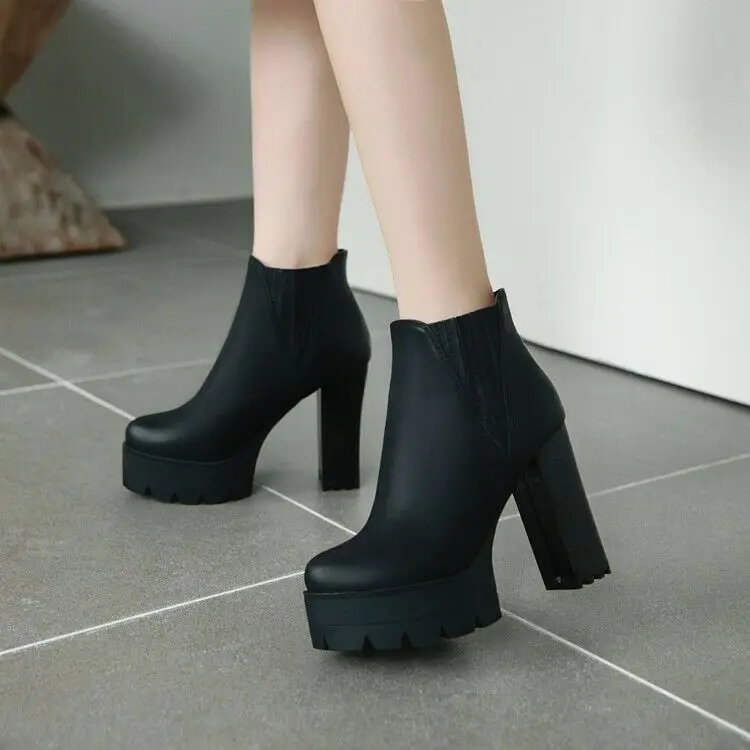 

Motorcycle Ladies Ankle Boots High Heels Platform Booties Party Shoes All Sizes