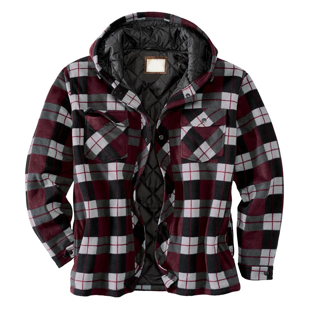 

Casual Hooded Men's Jacket Plaid Zipper Long Sleeve New Style Man Coat European American Autumn And Winter Loose Men's Clothing