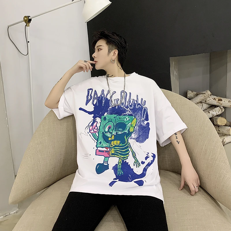 

M-XL!European and American tide brand cartoon animation printing short-sleeved T-shirt male personality loose half-sleeved perso