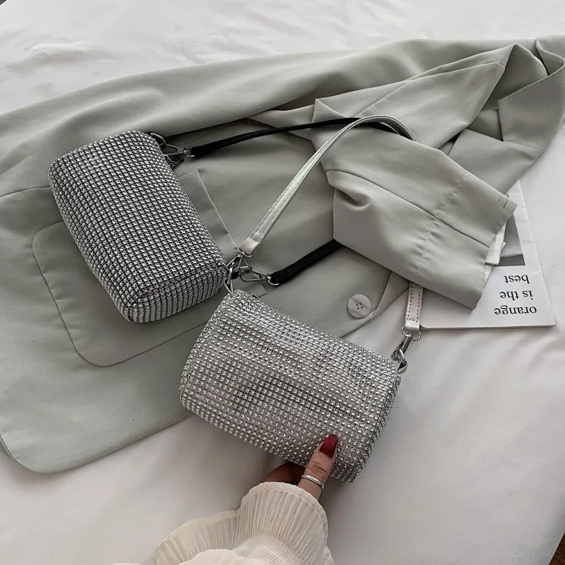 

Летняя блестящая вечерняя сумка, женская сумка с бриллиантами, Наплечные сумки стразы, дамские сумочки, квадратные сумки через плечо черног...