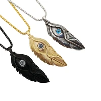 wholesale trendy jewelry devil eye eagle feather pendant necklace men women stainless steel long chain feather necklace jewelry