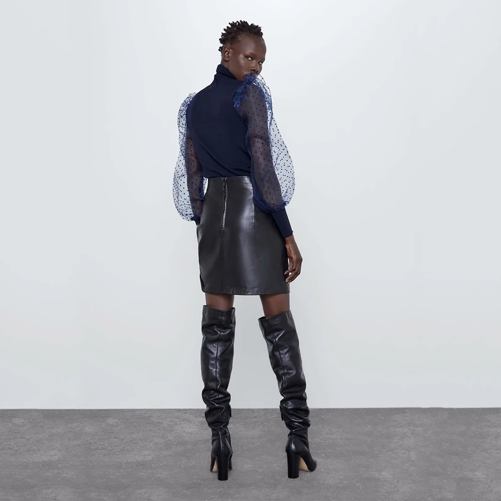 Женский свитер с воротником-стойкой ZA трендовый длинными рукавами и эластичными