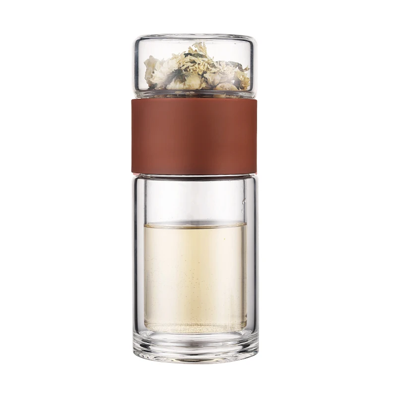 200ml Brown Двухслойная стеклянная бутылка, креативная Высококачественная боросиликатная стеклянная чашка, чайная чашка, разделительная бутылка для воды 320 мл+ 200 мл - Цвет: 200ml Brown