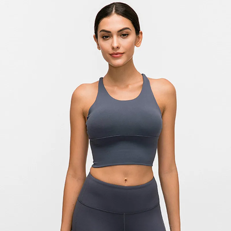 

UPATED 2.0 Gym Running Crop Tops Women Soft Nylon Fitness Yoga Sport Bras Tops Anti-sweat Padded Workout Brassiere
