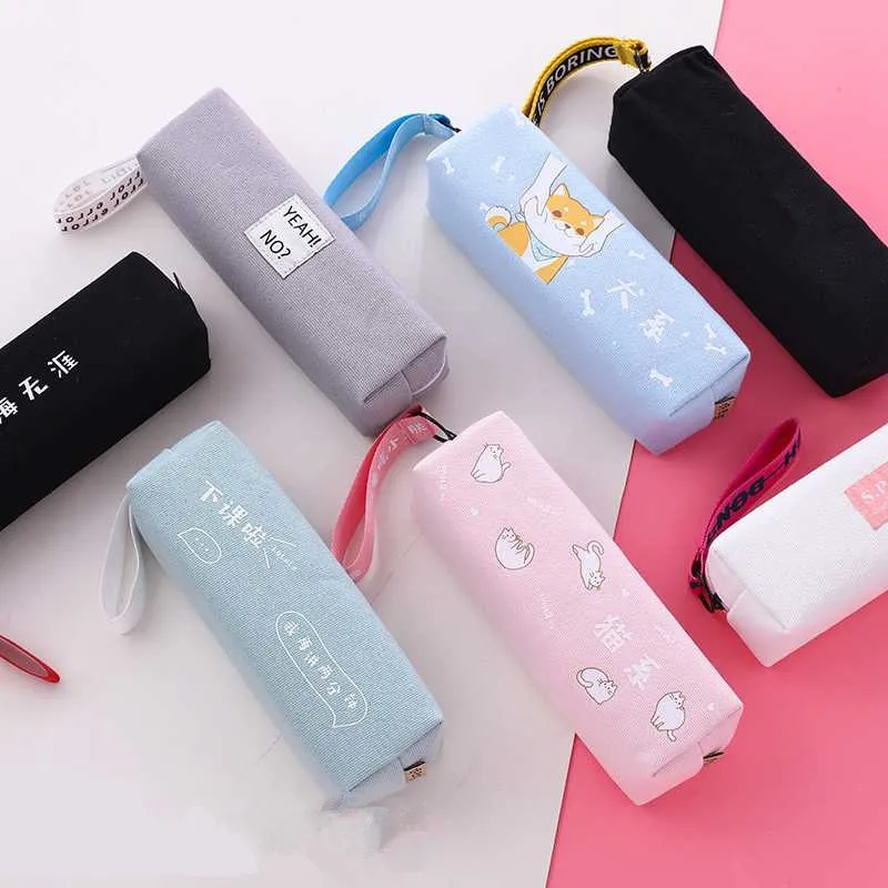 Креативный Чехол карандаш на молнии для макияжа держатель хранения холст ручка