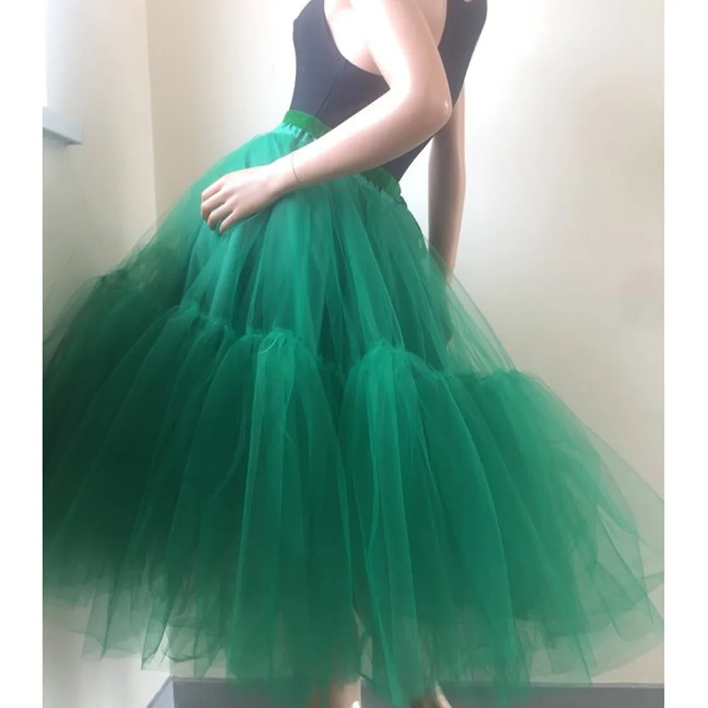 

Hot Puffy Mix Calf Green Tutu Skirts For Bridesmaid To Party Pretty Ruffles Tulle Skirt Women Elastic Plus Size Jupe Femme Saias