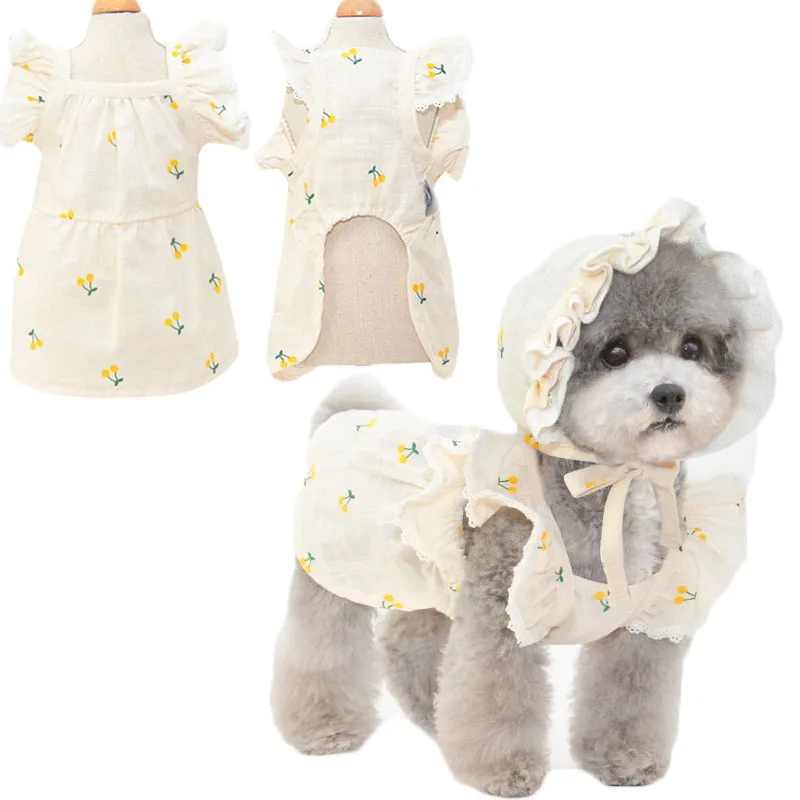 Fashion Summer Dog Clothes Cherry Pattern Dog Dress For Small Dogs Puppy Princess Weeding Dresses Skirts Pets Clothing Chihuahua