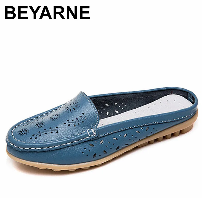 

BEYARNENew Cut-Outs SummerWomanShoes Genuine Leather Women Flats LoafersWomen's Loafers Female Hollow Sides Ladies Soft Footwear