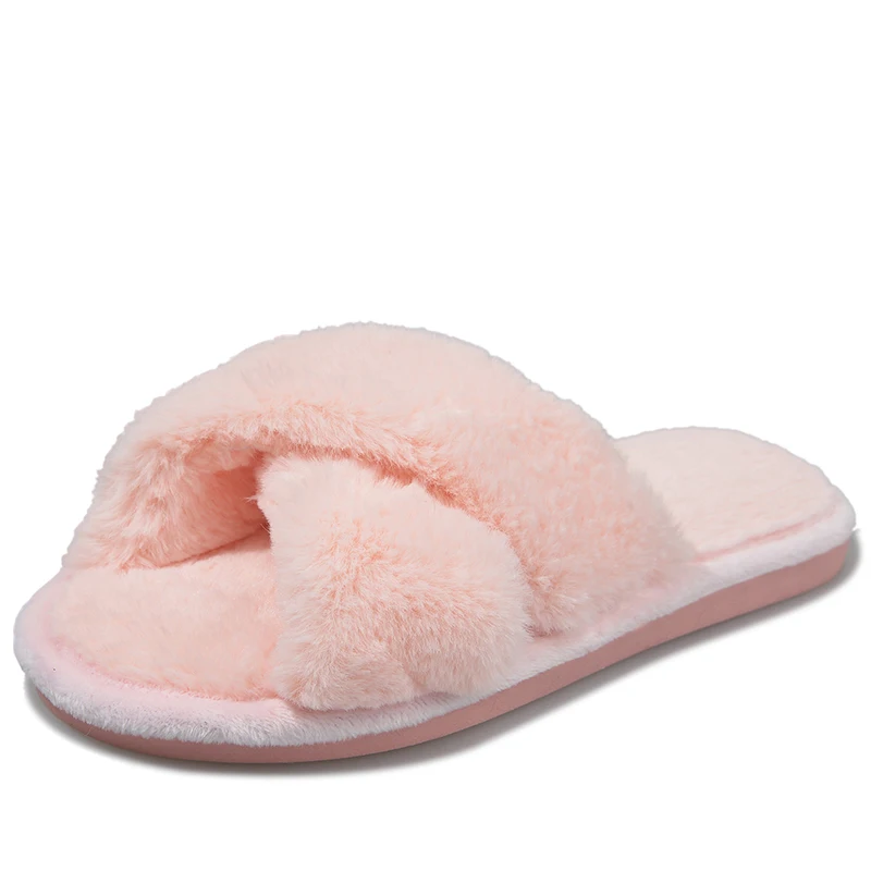 Pink Новинка года; женские зимние домашние тапочки; цвет розовый, серый; пушистые мягкие тапочки; теплые домашние тапочки; домашняя обувь; удобные плюшевые шлепанцы без задника - Цвет: Pink
