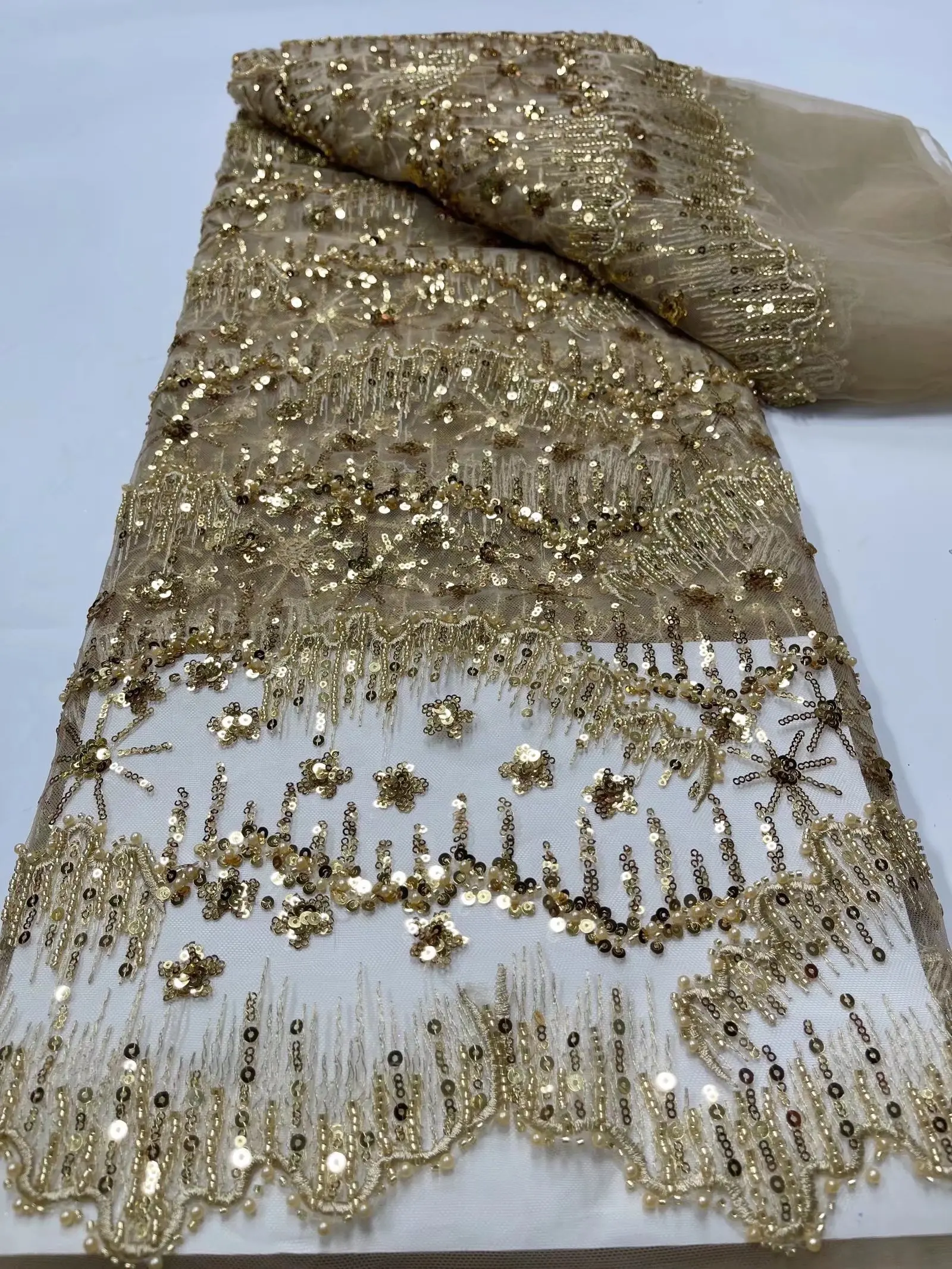 

Новейший дизайн ткани с бусинами и блестками/вышивка с блестками, французское Тюлевое кружево, нигерийская кружевная ткань для свадебного платья
