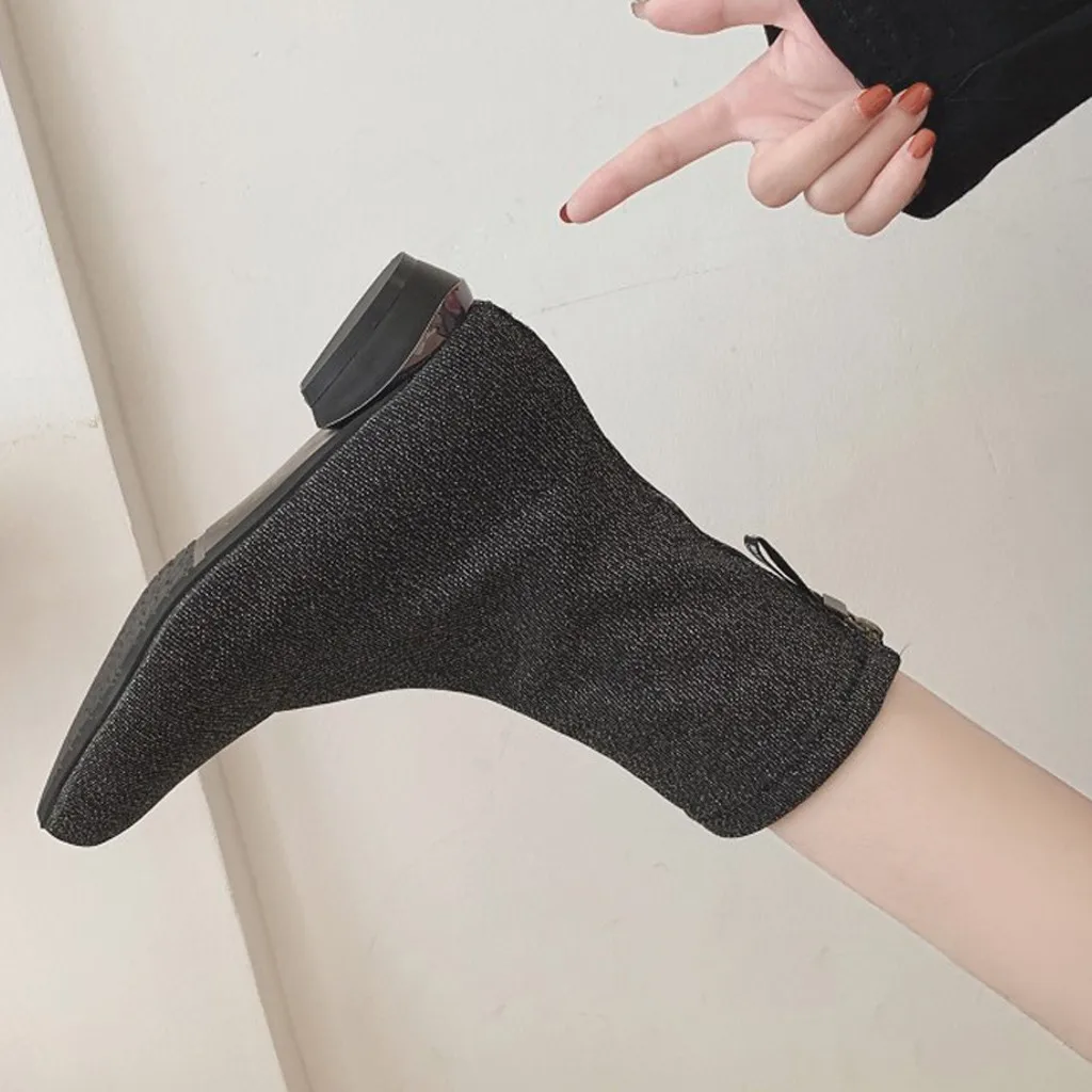 2019 женские ботильоны из эластичной ткани сезон осень-зима носки с острым носком