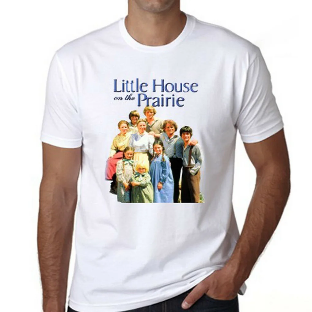 Мужская белая футболка с логотипом Little House On The Prairie хлопковая коротким рукавом