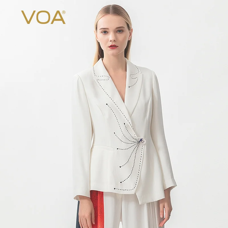 

VOA Шелковый 40 момме тяжелый Arctic bai ping воротник с отворотом yi li kou черная арочная игла Асимметричный прямой костюм женский W553