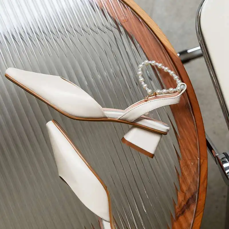 

Vichelo Hot summer newest genuine leather square toe med heel slingback shoes pretty girls dating fashion solid women pumps L7f1