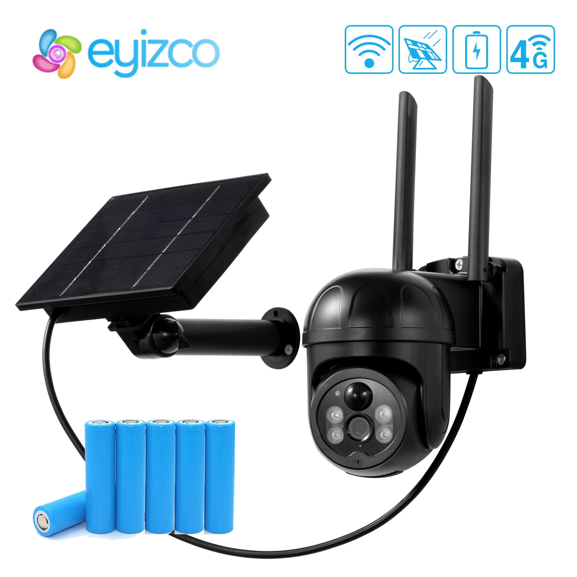 

1080P 4G IP Camera WIFI Outdoor 18650 Battery Solar Powerd GSM Sim Card PIR Motion Alarm Color Night Vision Home Security Camera