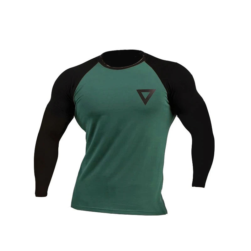 

Long Sleeve Tshirt Men Stitching Color Cotton T-shirt Bodybuilding Underwear Shirts Spring Jogger Sports Muscle Exercise 3XL