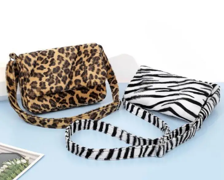 Меховая сумка с животным принтом леопардовая для женщин зимние теплые сумки