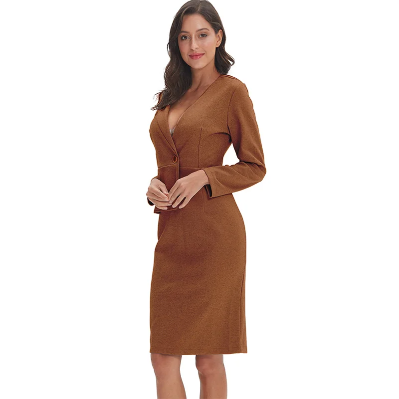 

Elegant women office dress sale sexy V-neck long sleeve Spring lady dress M3058