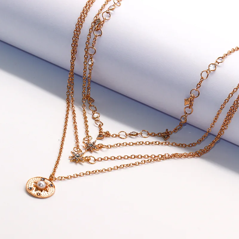 Новый многослойный кулон золотого цвета со звездой для женщин панк колье