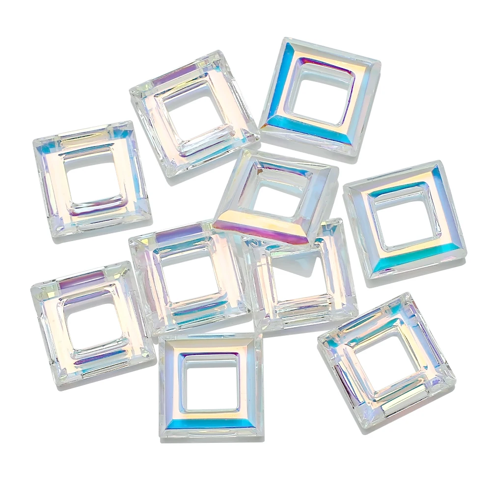 Блестящие квадратные стеклянные бусины AB с большим отверстием из австрийского
