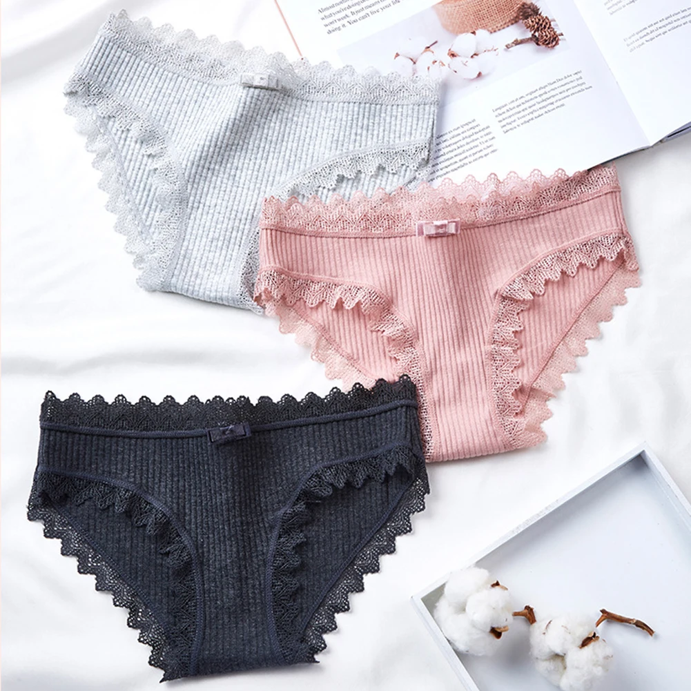 

Female Sexy Lace Underwear Brief Comfort Panties Seamless Breathable Cotton Antibacterial Women Mid-Rise Soild Thin Lingerie