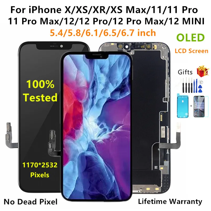 

100% протестированный OLED ЖК-дисплей для iPhone X XR XS Max 12 Mini Дисплей 11 Pro Max сенсорный экран дигитайзер в сборе 12 Pro Max с 3D сенсорным экраном