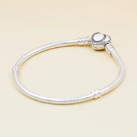original 925 sterling silver pandora bracelet crystal wishful heart snake chain bangle fit women bead charm diy jewelry